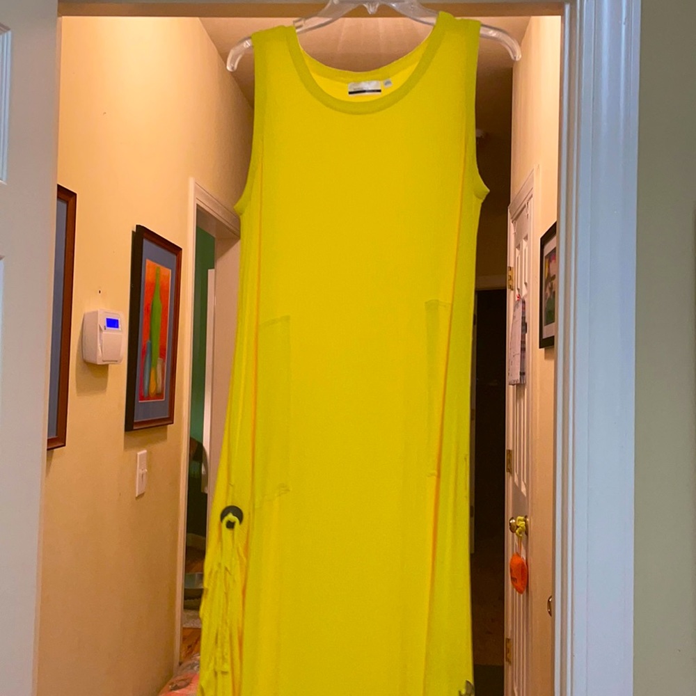 Bright yellow coverup , 2 large pockets, gently washed always hung to dry